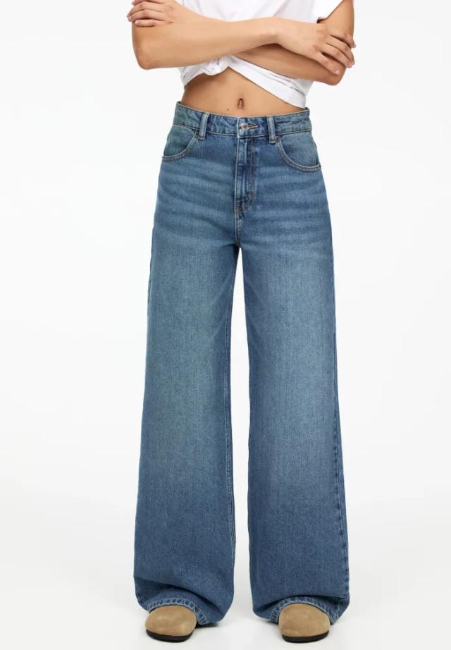 PULL&BEAR Dark Blue Mid-Rise Straight Jeans