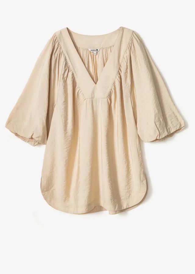 Allegra Beige Puff-Sleeve Blouse