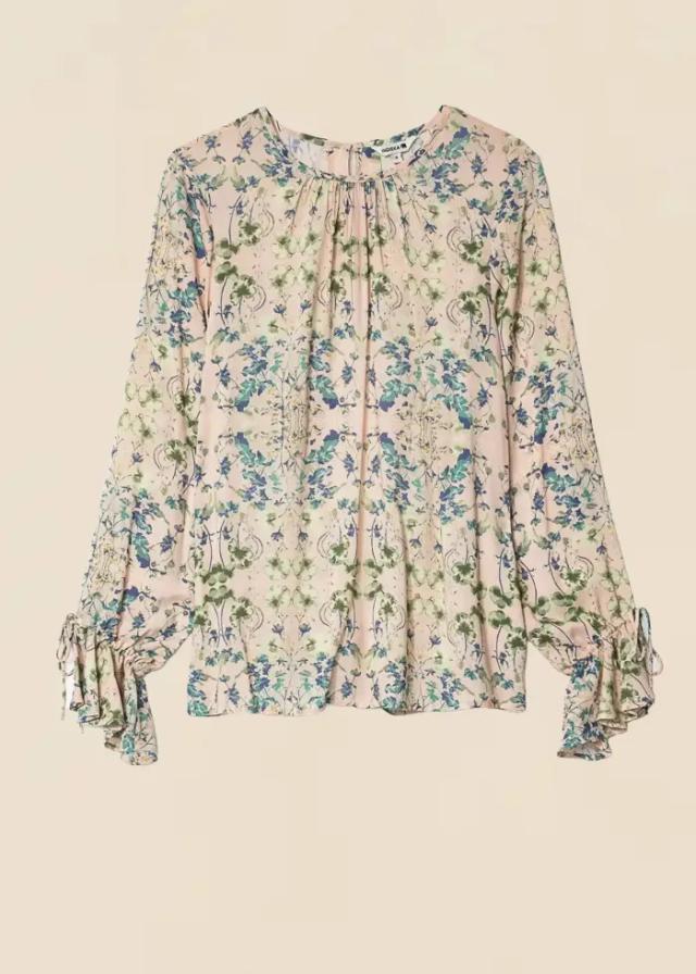 CLEA Blommig Volangblus i Beige