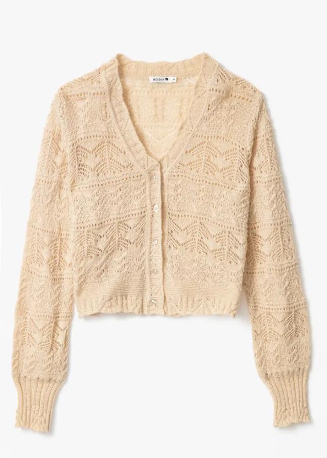 Anais - Mönsterstickad Beige Kofta