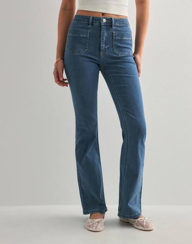 Only High-Waist Flared Pocket Jeans - Medium Blue