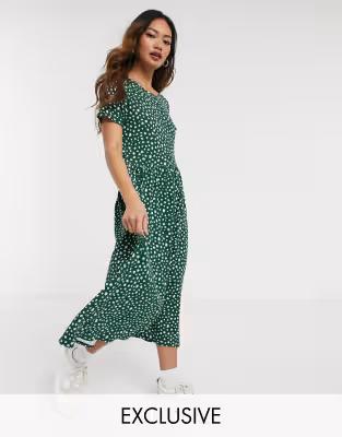 Wednesday's Girl – Grön Fläckprickig Midi-Smockklänning