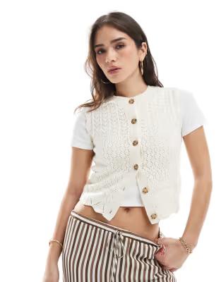 Gräddvit Kostymväst med Knäppning från New Look