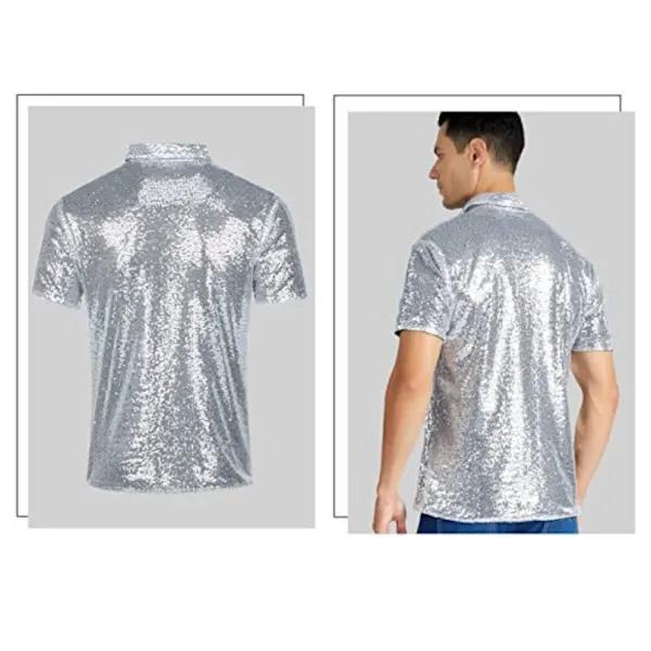 Herr Kortärmad Paljett-Polo, Silver, Storlek M