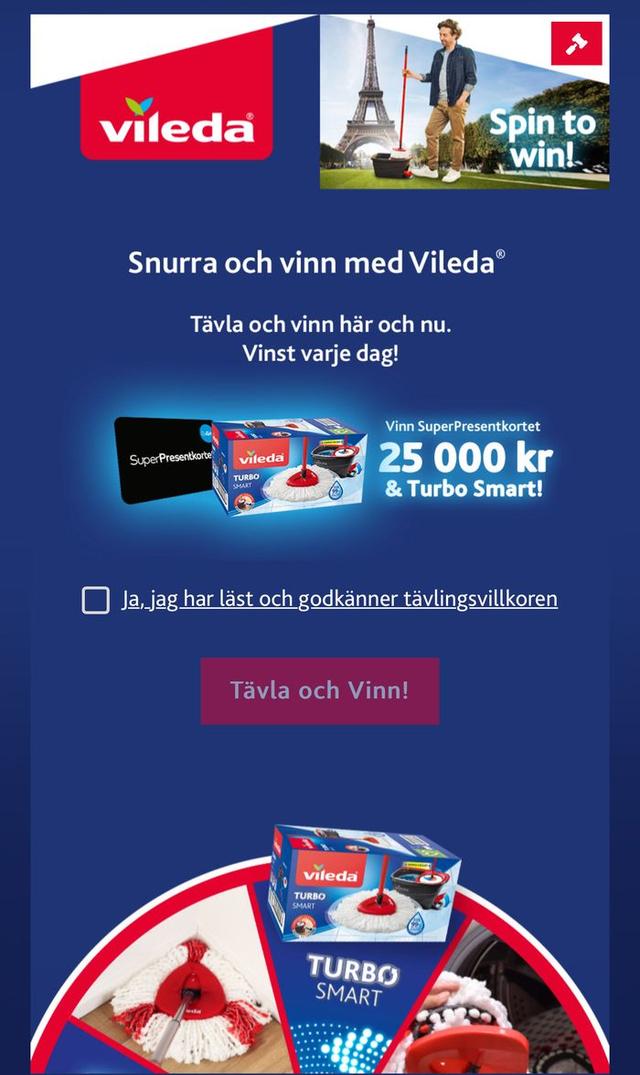 Snurra hjulet en gång/dygn - Vinn Vileda rejäl mopp