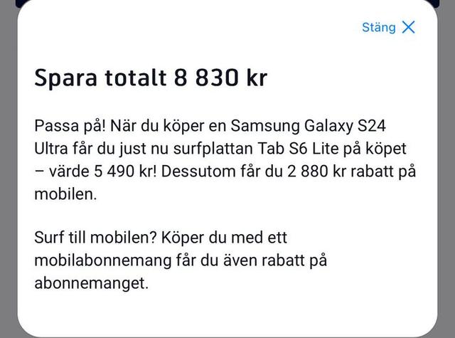 Samsung Galaxy S24 Ultra - Läsplatta på köpet!