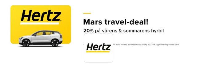 20 % rabattkod hos Hertz - Hyr bil billigare