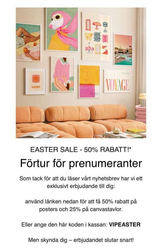 Posters 50 % rabatt & Canvas tavlor 25 % rabatt med kod
