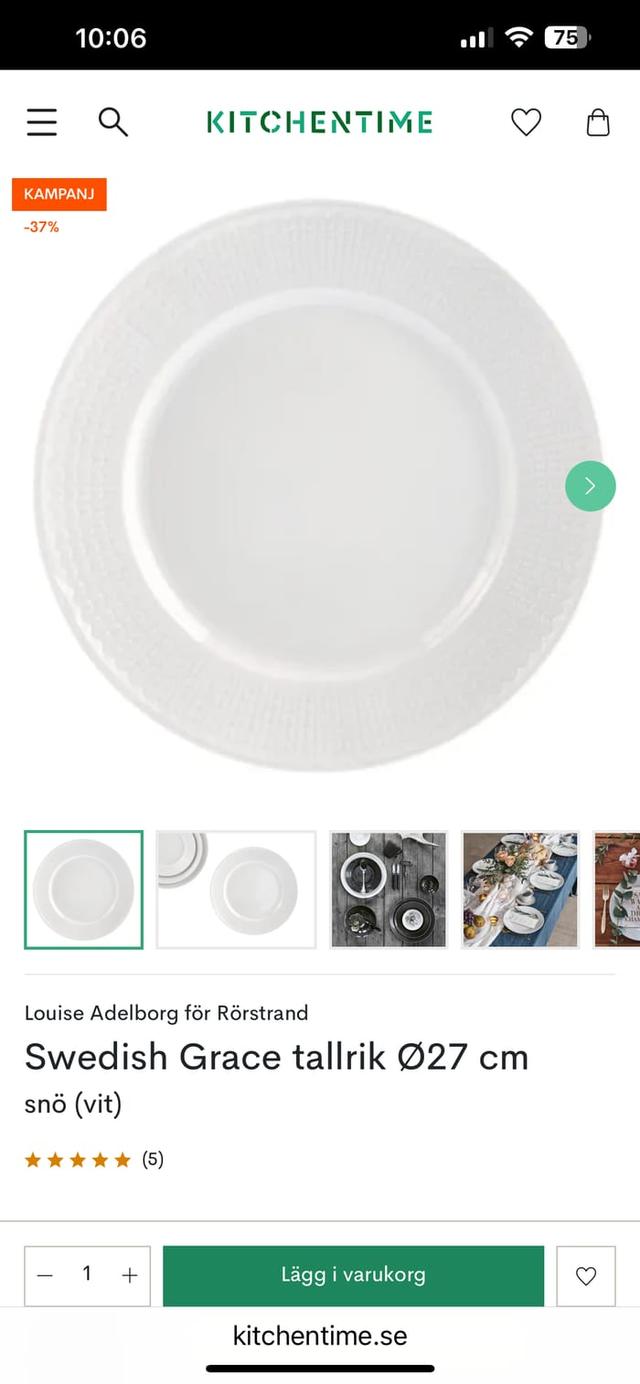 KITCHENTIME Swedish Grace Tallrik Rörstrand 37% rabatt