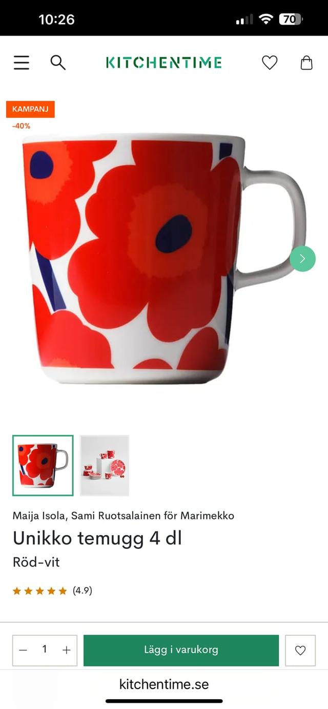 Marimekko mugg Unikko Pattern 400ml 40% rabatt