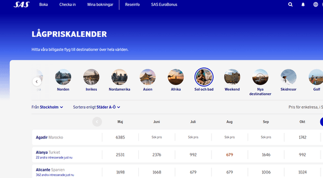 SAS Flyg - Lågpriskalender
