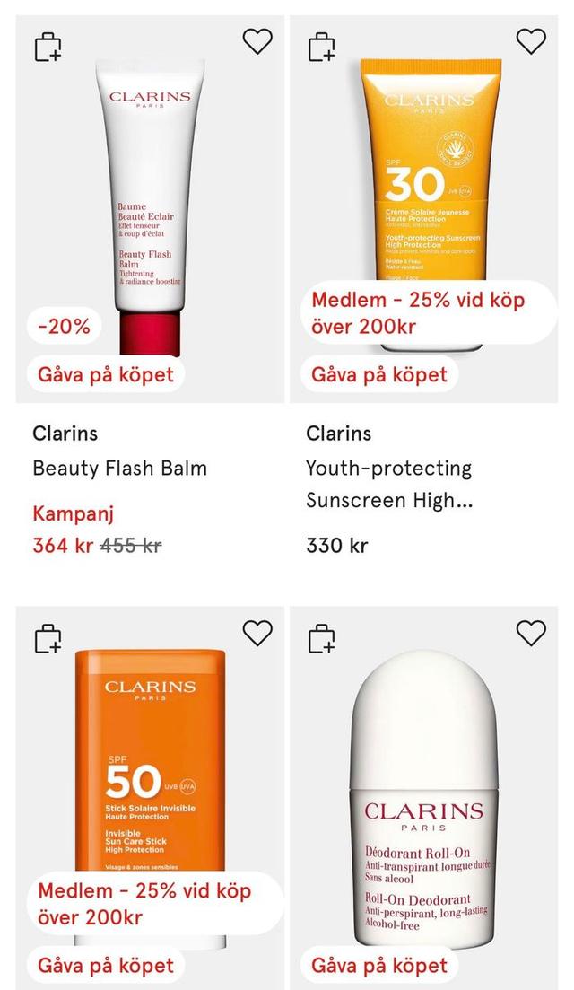 Clarins - Rea på vissa produkter + gåva på köpet