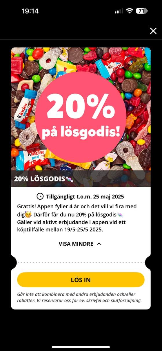 Hemmakväll - 20% på lösgodis via appen