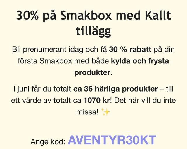30 procent på Smakbox + kallt tillägg!