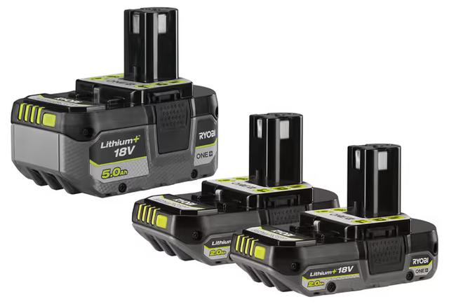 Ryobi One+ Batteries: 2x2Ah & 1x5Ah Set