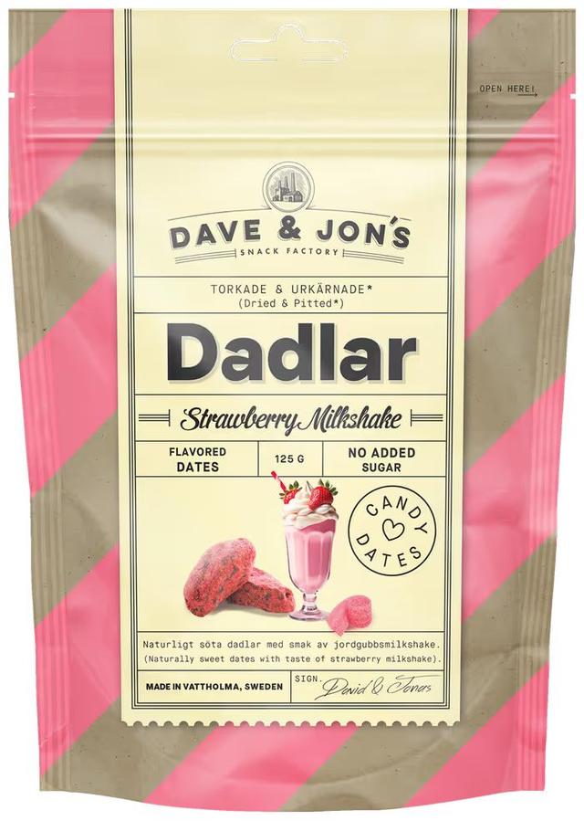 Dave & Jon's Strawberry Milkshake Dadlar 125g