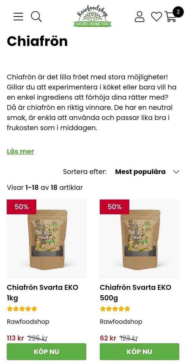 Chiafrön 50% rabatt på Rawfoodshop.se