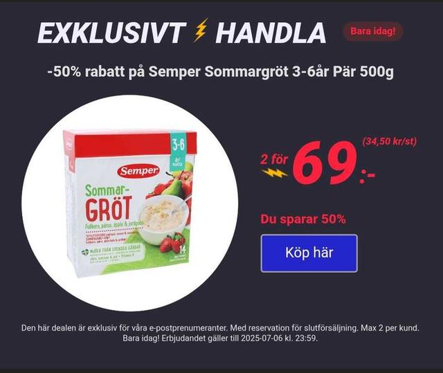 Semper Sommargröt 3-6år 500g 2 för 69:-