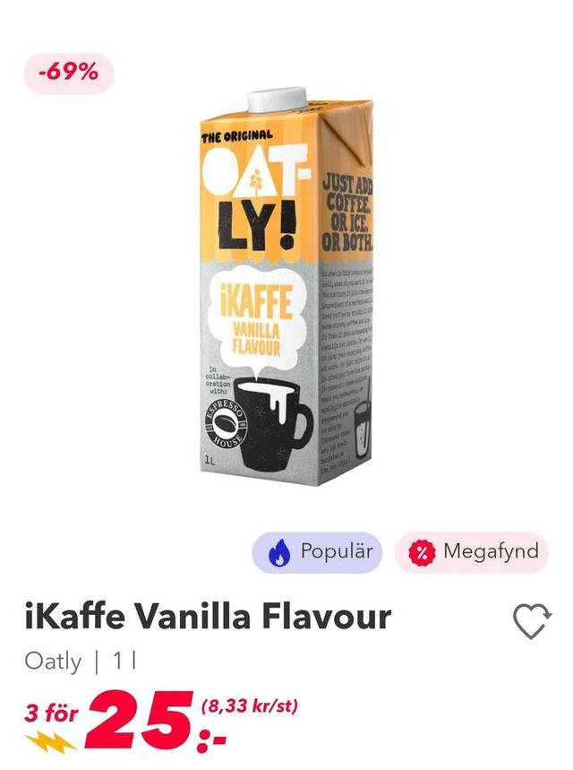 Oatly iKaffe Vanilla Flavour 1L (3 för 25:-)