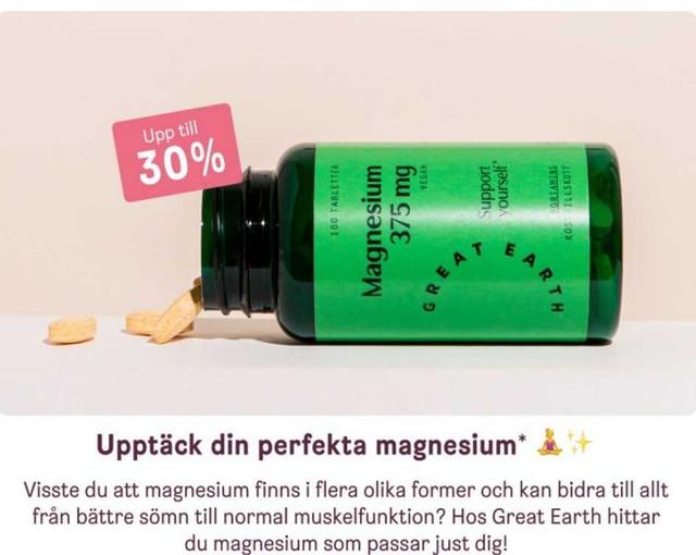 Great Earth Magnesium upp till 30% rabatt hos Meds.se