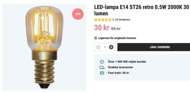 LED-lampa E14 ST26 retro 0.5W 2000K 30 lumen