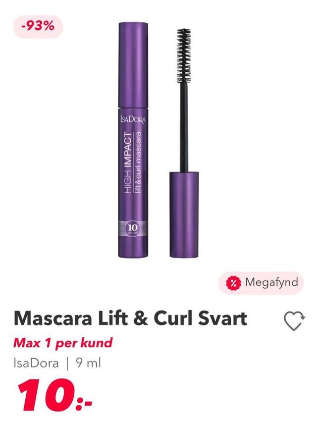 IsaDora Lift & Curl Svart Mascara 9ml