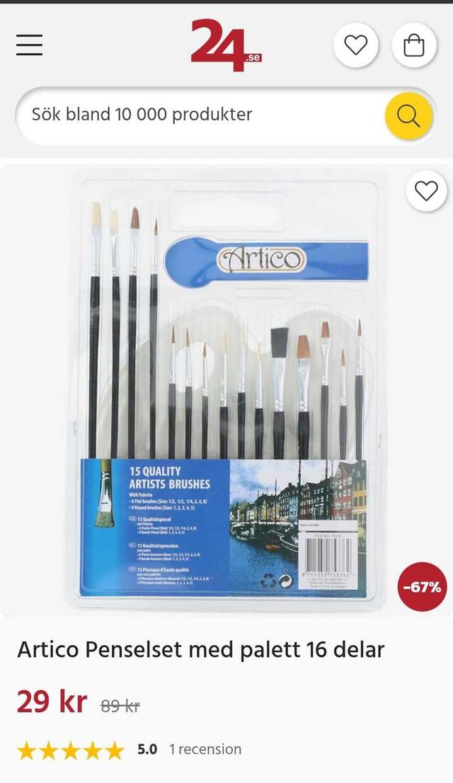 Artico Premium Penselset med Palett, 16 Delar