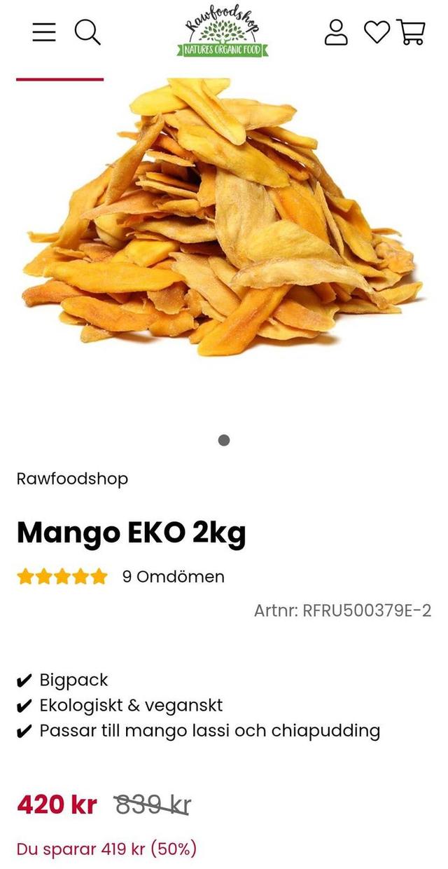 Ekologisk Torkad Mango 2kg - Naturlig Energi
