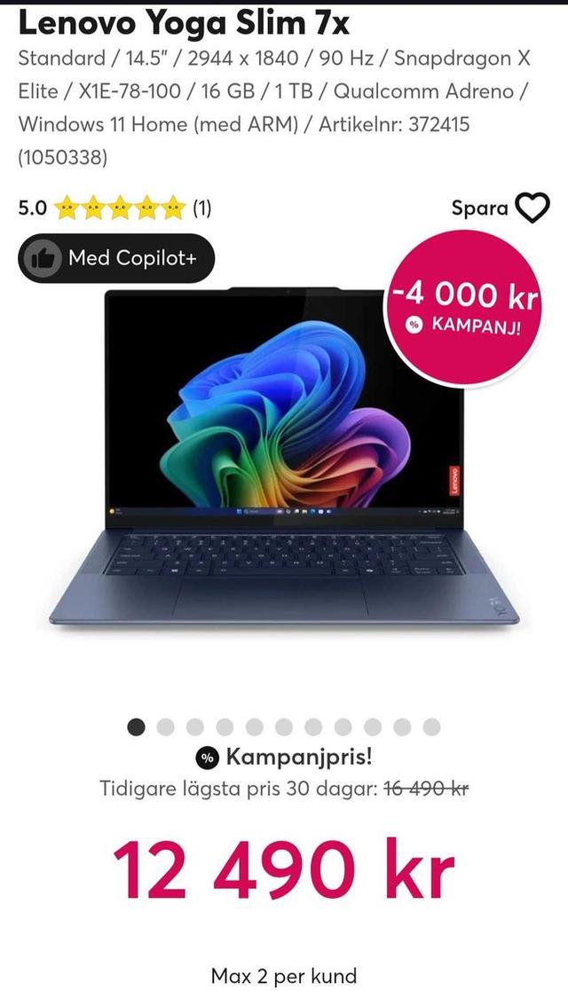 Lenovo Yoga Slim 7x 14" OLED Snapdragon Elite - Blå