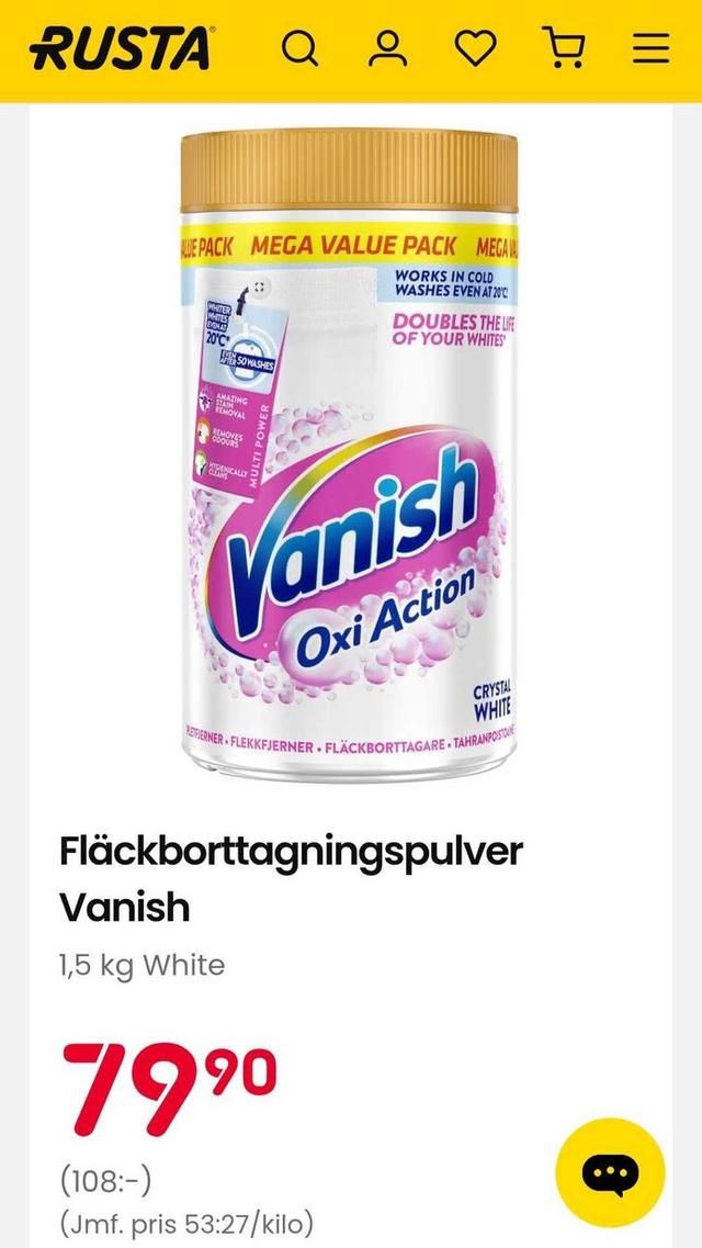 Vanish Fläckborttagningspulver 1,5 kg Effektivt Rengöring