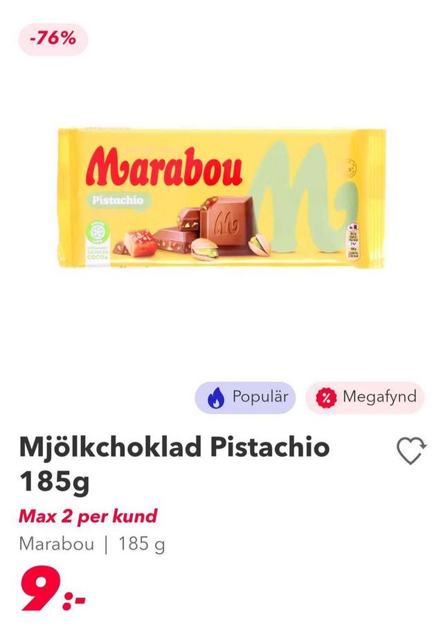 Marabou Mjölkchoklad med Pistachio 185g
