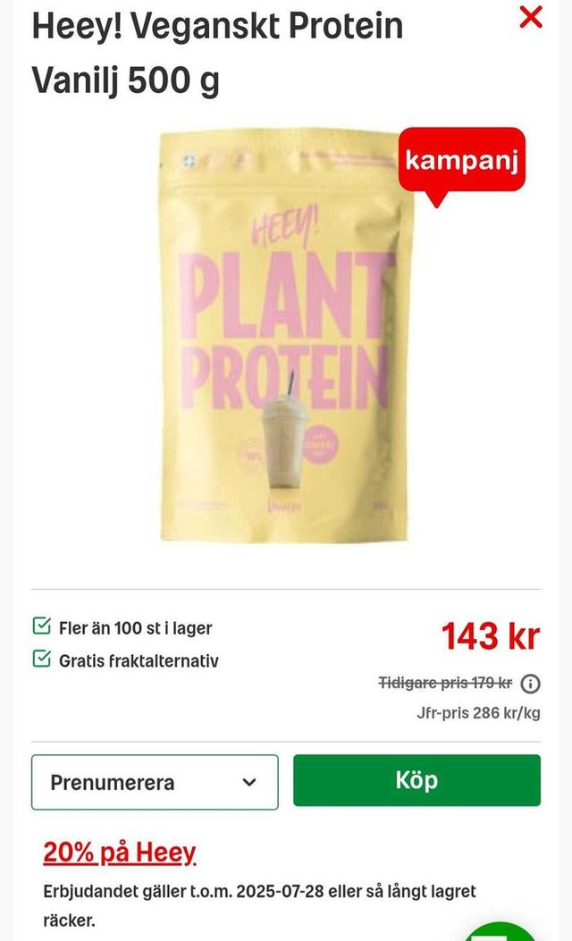 Heey! Veganskt Protein Vanilj 500 g
