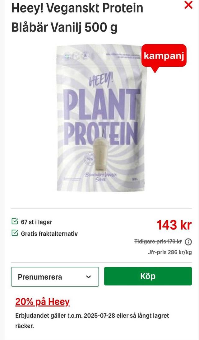 Heey! Veganskt Protein Blåbär Vanilj 500 g