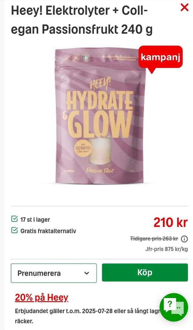 Heey! Elektrolyter och Passionsfrukt Coll-egan 240g