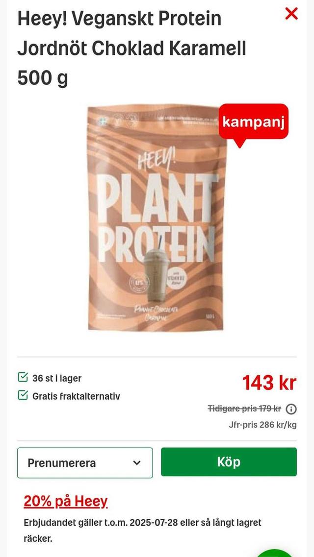 Heey! Veganskt Protein Jordnöt Choklad Karamell 500 g