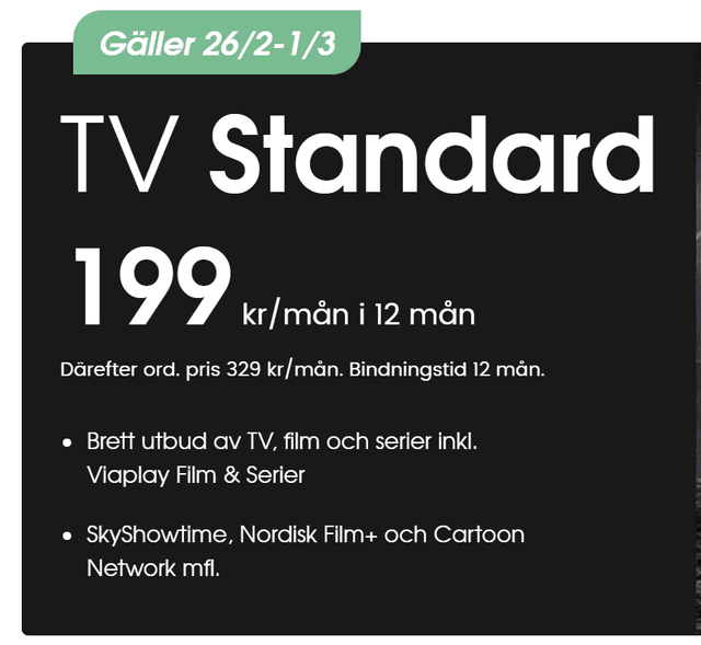 Boxer TV-abonnemang Standard - 199 kr/mån i 12 mån