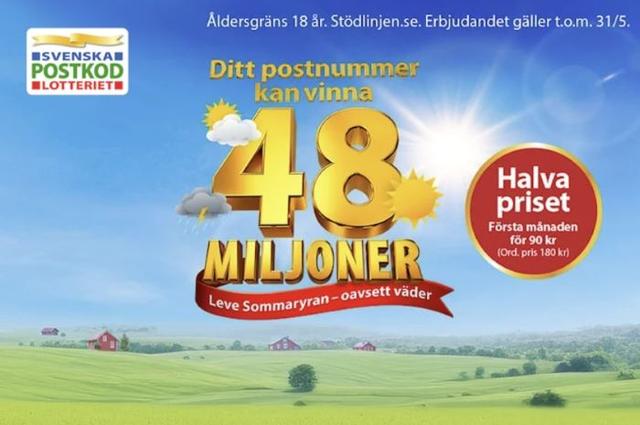 50% rabatt första månaden - Svenska Postkodslotteriet