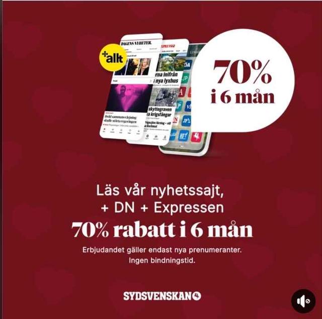 Sydsvenskan +Allt 70% rabatt i 6 månader