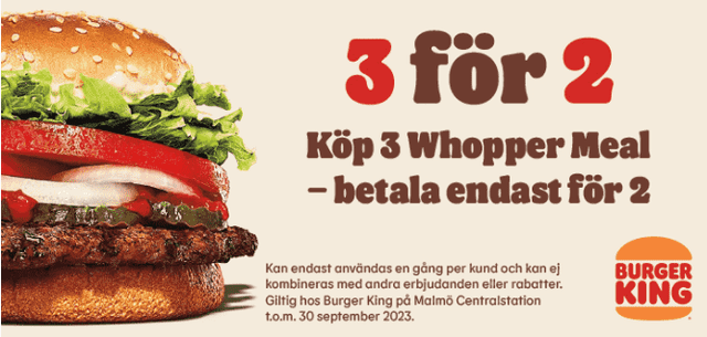 3 Whopper-måltider för priset av 2 - Burger King