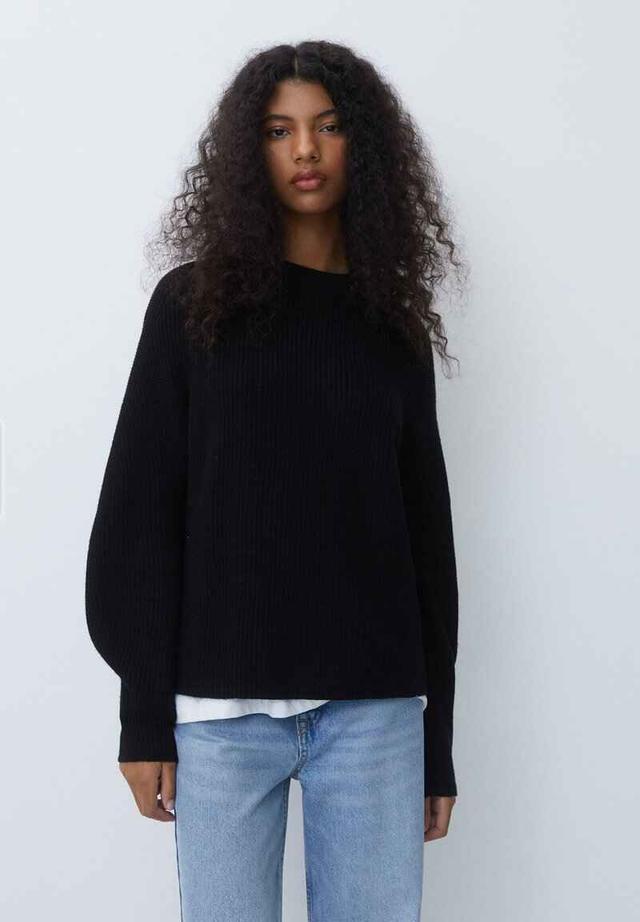 Pull & Bear - Svart Stickad Tröja i Purl-Mönster