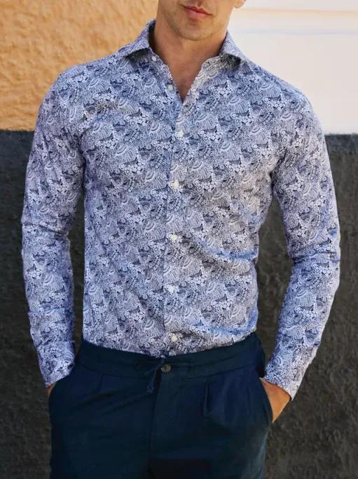 John Henric blå & vit blommig skjorta
