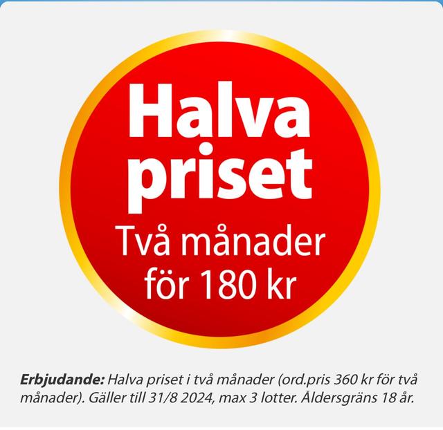 Postkodlotteriet - Halva priset för 2 månader