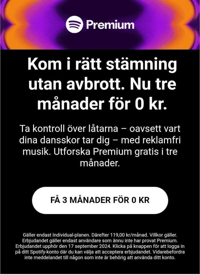 Spotify Premium 3 månader för 0 kr