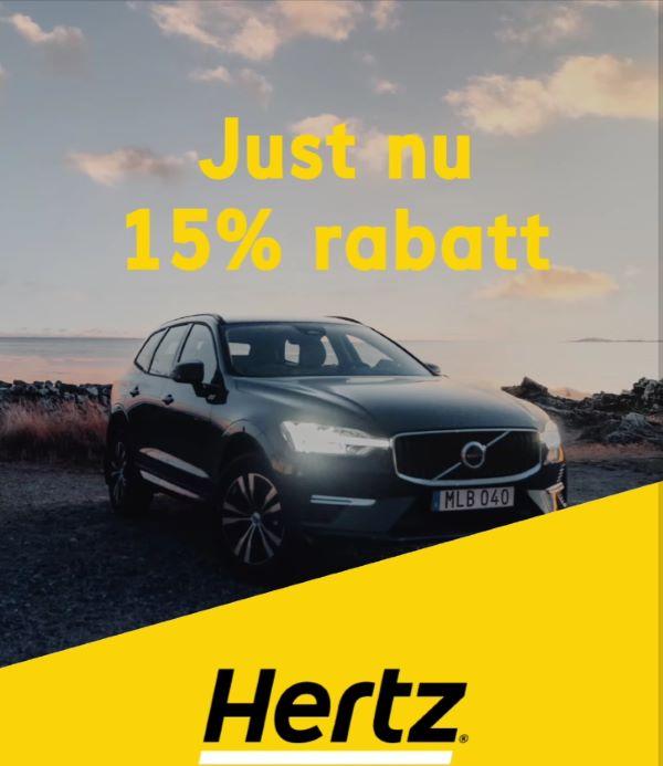 Hertz - 15 % på hyrbil