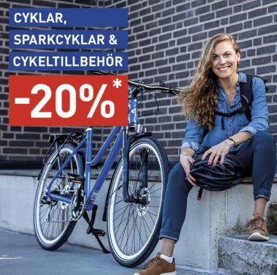 20% på cyklar, sparkcyklar och tillbehör