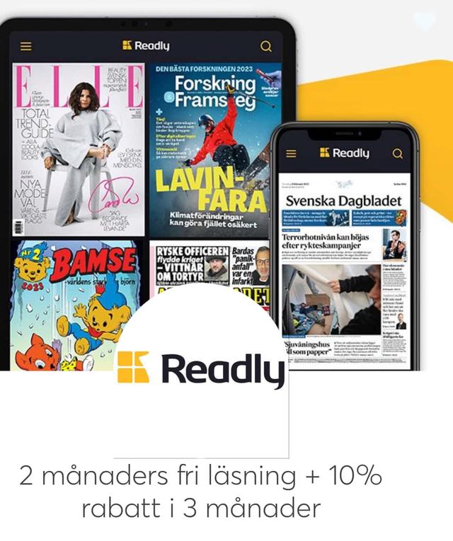 Readly - 2 månaders fri läsning + 10% rabatt i 3 månader