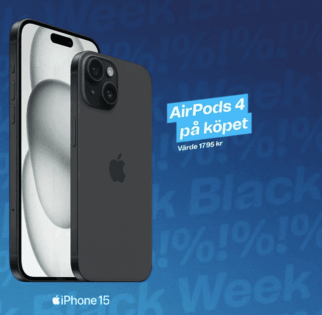 Black Week: köp iPhone 15 - få AirPods 4 på köpet