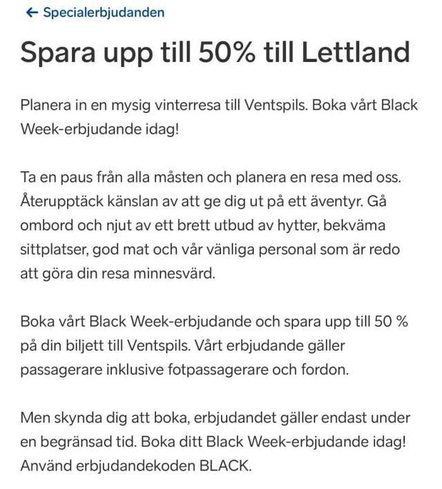 Förtur Black Week med Stena Line till Lettland