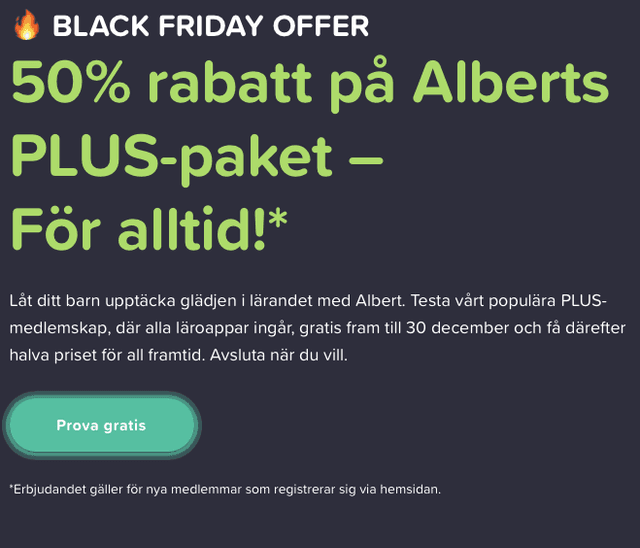 50 % rabatt på Alberts PLUS-paket - för alltid!