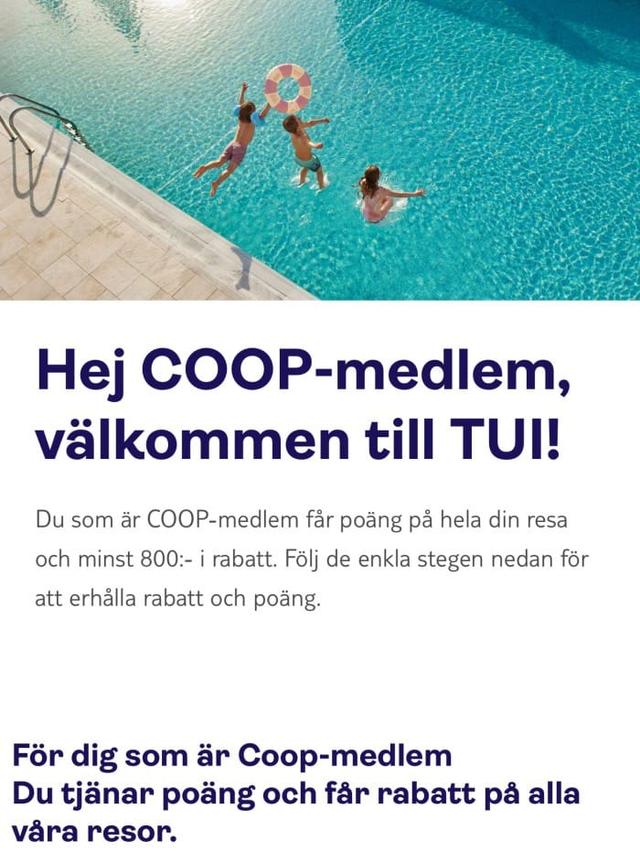 Minst 800 kr rabatt hos Tui som Coop medlem